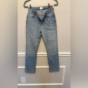 Women's Light Blue Pearl Embellished Jeans